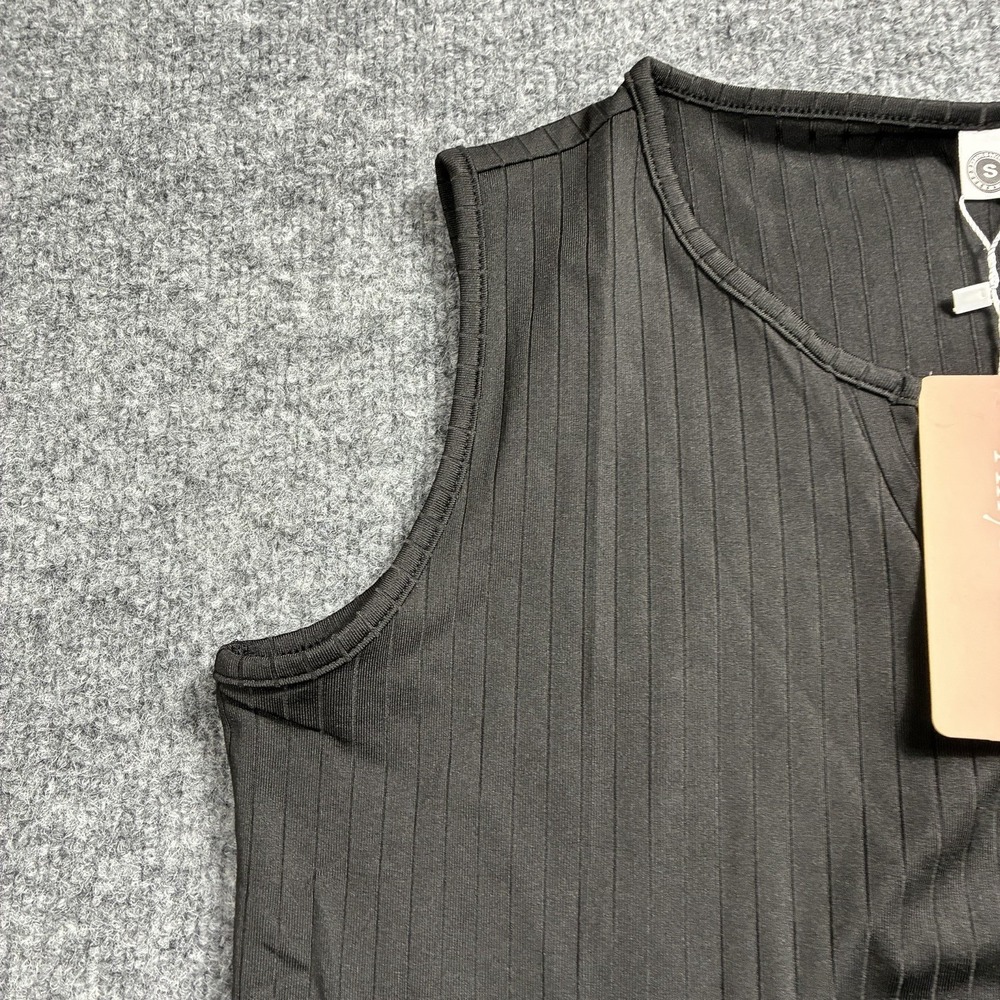 Anyshow Black Ribbed Sleeveless Ruffle Hem Mini Dress Size Small Boho LBD - Picture 6 of 16